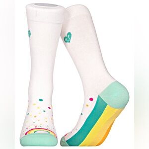 Uncommon Pair Colorful Rainbow Patterned Crew Socks Kidcore Fairy Teal Festival